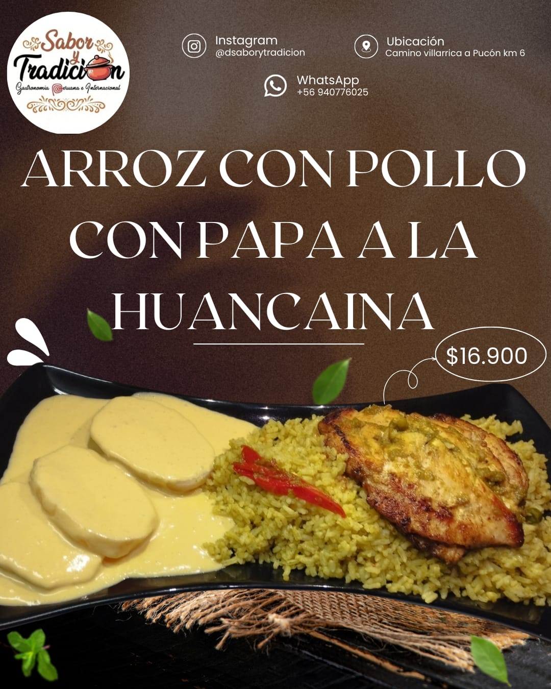 Arroz con pollo con papas a la huancaína