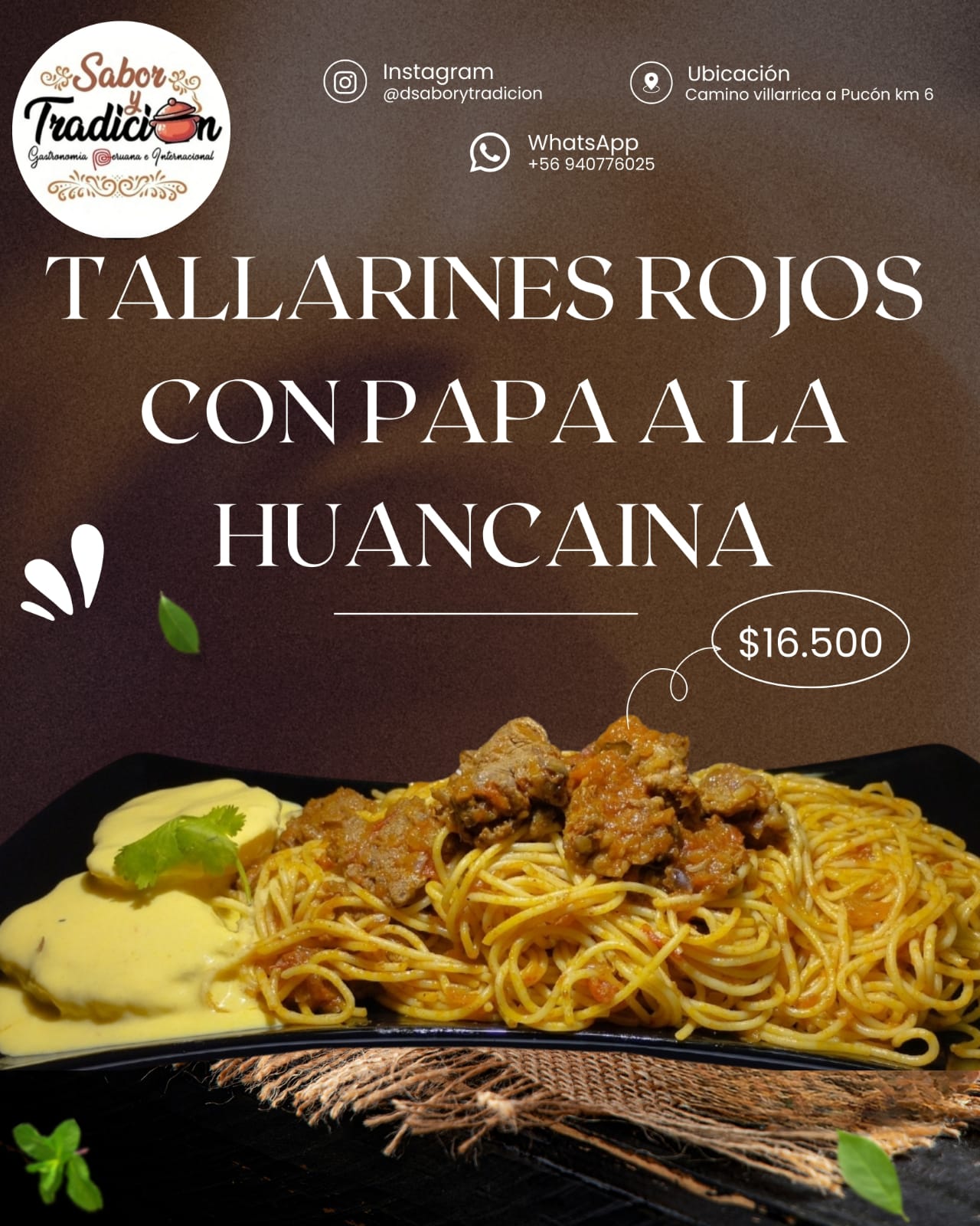 Tallarines rojos con Papas a la Huancaina
